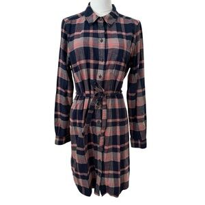 Goodthreads Women's Medium Cotton Plaid Belted Casual Button-Up Preppy Dress
